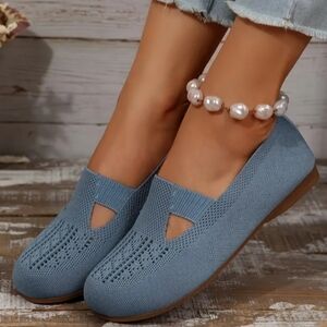 Women Light Blue Elastic Loafer Shoes